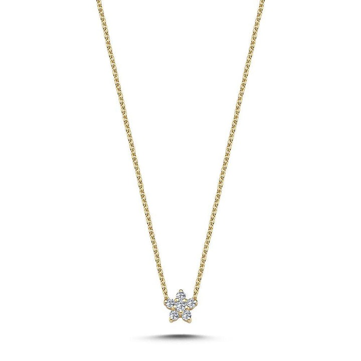 Nuran Stella 14kt. gold necklace with diamond star on chain, elegant and simple. Model v2440-011rg-1.