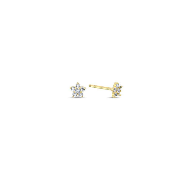Nuran Stella small diamond star studs 14kt gold shows two star-shaped studs with sparkling diamonds. Model o2440-022rg-1