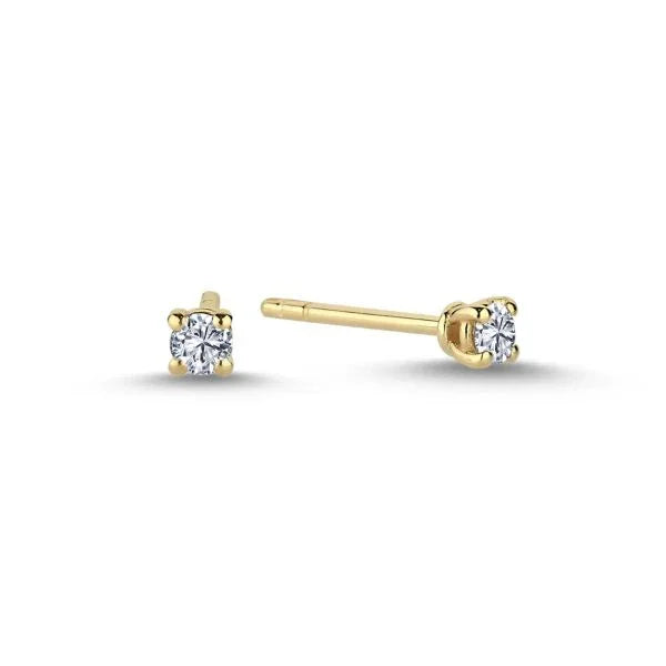 Nuran The One Diamond stud earrings 14 carat gold with clear round diamond design in a minimalist style. Model o1961-14rg-1
