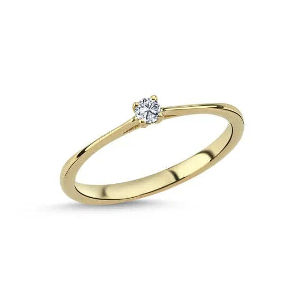 Nuran The One Ring 14k gold with 0.07ct W/SI diamond, classic slim gold ring with clear solitaire, Model L1961-007RG-001.