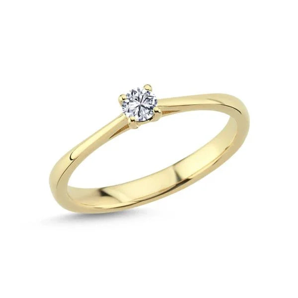 Nuran The One Ring 14K Gold with 0.13ct W/SI Diamond, Slim Gold Ring with Clear Stone, Model L1961-013RG-001.