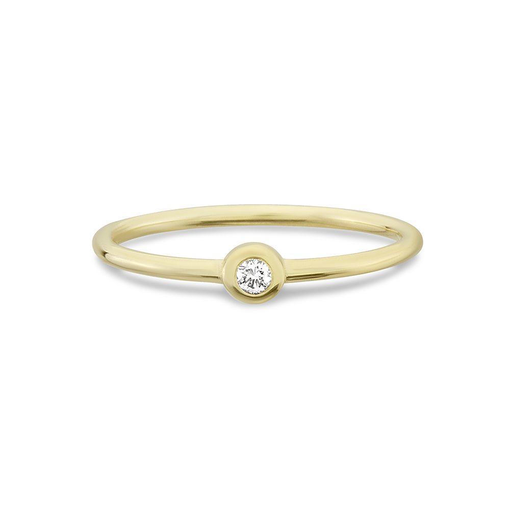 Nuran Zoe 14k gold ring with single center diamond, elegant and simple style. Model R2314-003RG-001