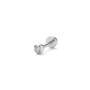 Pernille Corydon Astra Helix Piercing in silver with round, clear stone seen close up. Model E-832-S-1