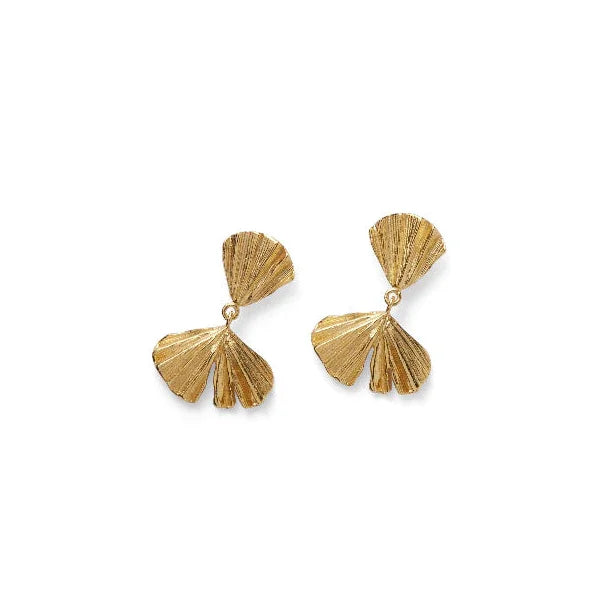 Pernille Corydon Autumn Leaf Earrings in gold-plated silver with a nice leaf structure, Model E-497-GP.