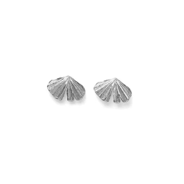 Pernille Corydon Autumn Leaf earrings in silver, leaf-shaped design on a white background. Model E-496-S