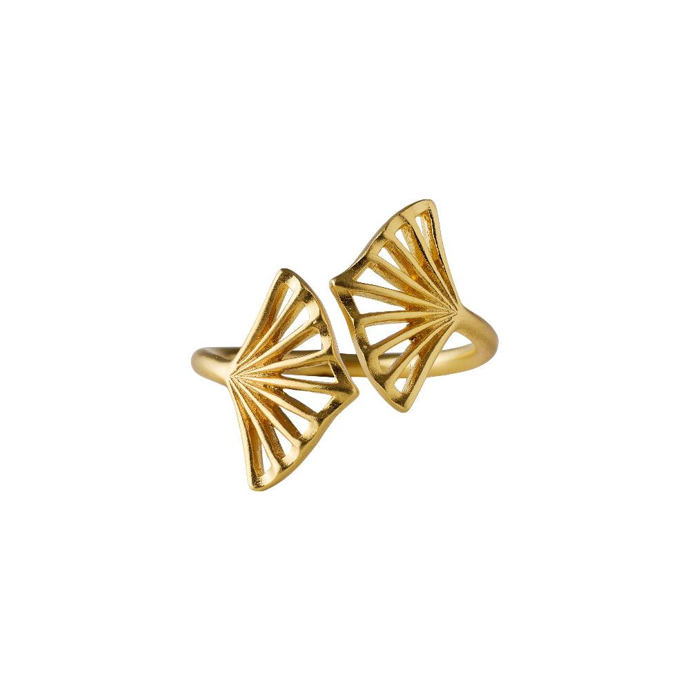 Pernille Corydon Ballerina Gold Plated Silver Ring with Open Fan Shape Design in Gold, Model R-349-GP-003