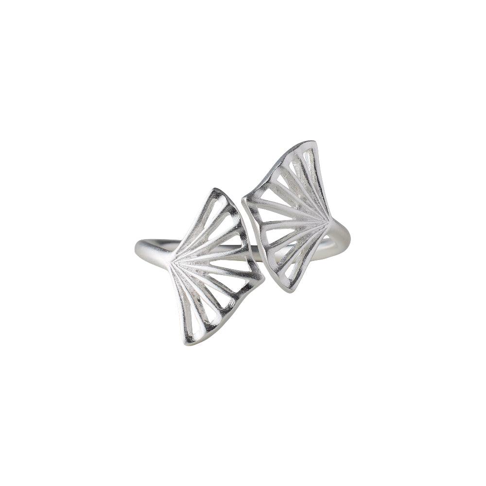Pernille Corydon Ballerina Silver Ring with two open fan-shaped elements in matt silver. Model R-349-S-003