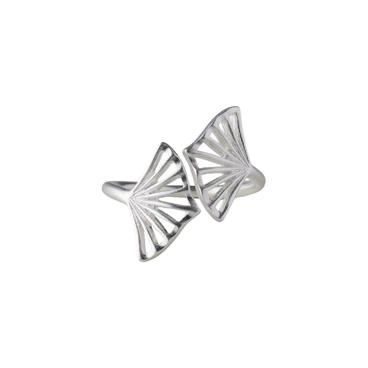 Pernille Corydon Ballerina Silver Ring with two open fan-shaped elements in matt silver. Model R-349-S-003