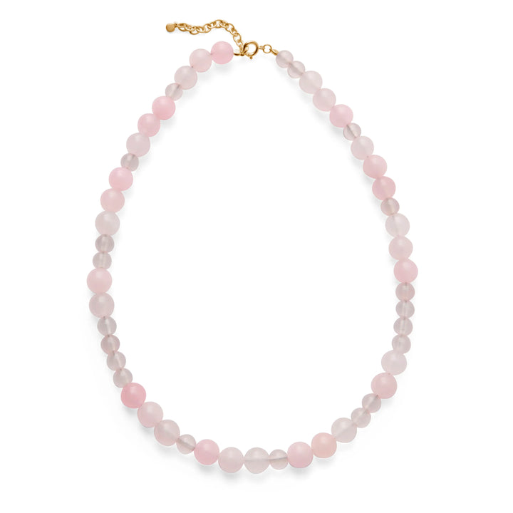 Pernille Corydon Blush gold-plated necklace with rose quartz in spherical pearls with adjustable clasp. Model N-526-GP-2