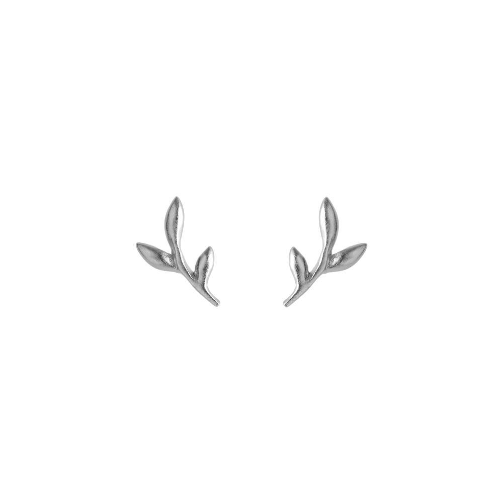 Pernille Corydon Crisp silver stud earrings shown on white background with organic leaf shape, Model E-366-S