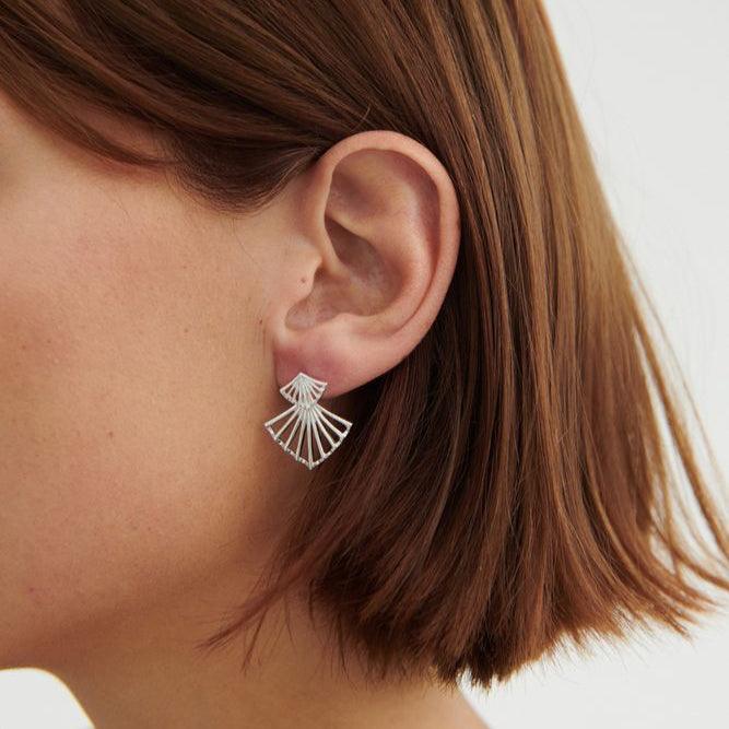 Pernille Corydon Dancing Ballerina Gold Plated Earrings Shown On Ear Close Up, Model E-349-GP