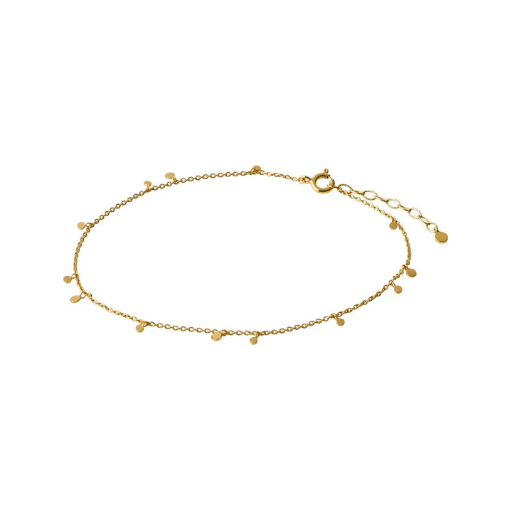 Pernille Corydon Glow Ankle chain gold-plated with small drop pendants on a simple, fine chain. Model A-018-GP-1