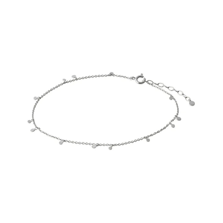 Pernille Corydon Glow Ankle chain silver with small round pendants and adjustable chain. Model A-018-S-1