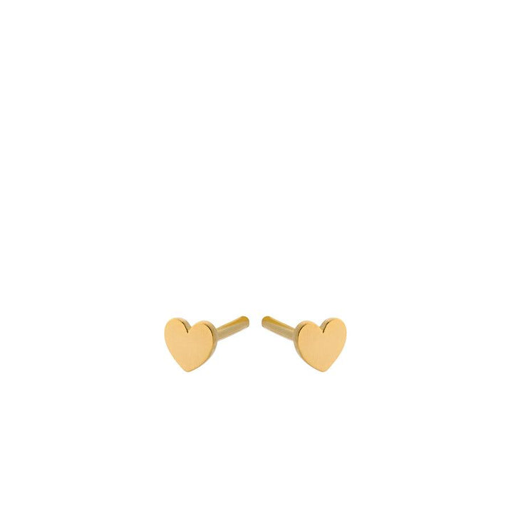 Pernille Corydon Mini Heart Earrings in gold-plated silver, small heart-shaped earrings on a white background. Model E-318-GP