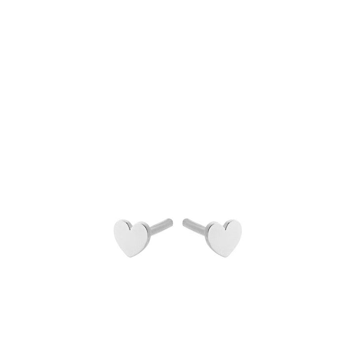 Pernille Corydon Mini Heart earrings in silver, showing two small heart-shaped earrings on a white background. Model e-318-s