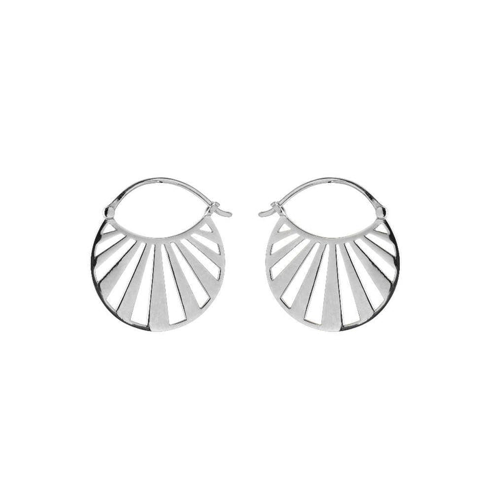 Pernille Corydon Misty Light Silver Creoles 24 mm, elegant earrings in polished silver with sunbeam design. Model E-614-S