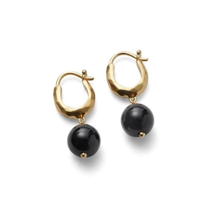 Pernille Corydon Night Sky earrings in gold-plated silver with black ball pendants, Model E-324-GP