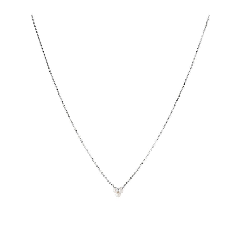 Pernille Corydon Ocean Bay silver pearl necklace with three white pearls on single chain. Model N-442-S.