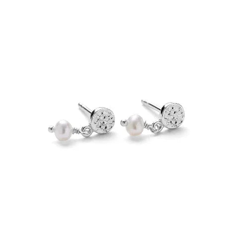 Pernille Corydon Ocean Nature earrings in silver with white pearl and round detail. Model E-394-S.
