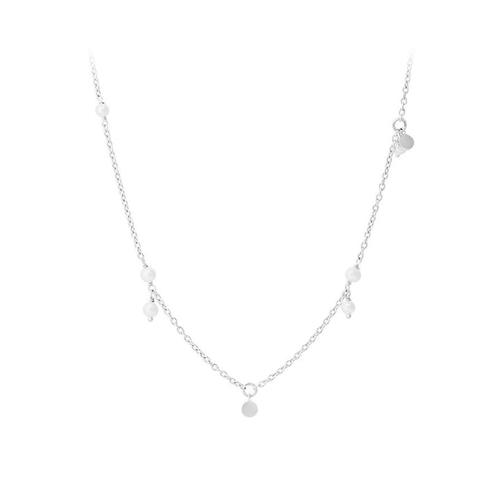 Pernille Corydon Ocean Pearl necklace in silver with small white pearls and round pendants. Model N-434-S-1
