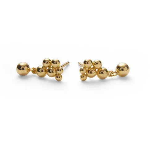 Pernille Corydon Pebble Earrings in gold-plated silver, showing two earrings with shiny ball shapes. Model E-460-GP.