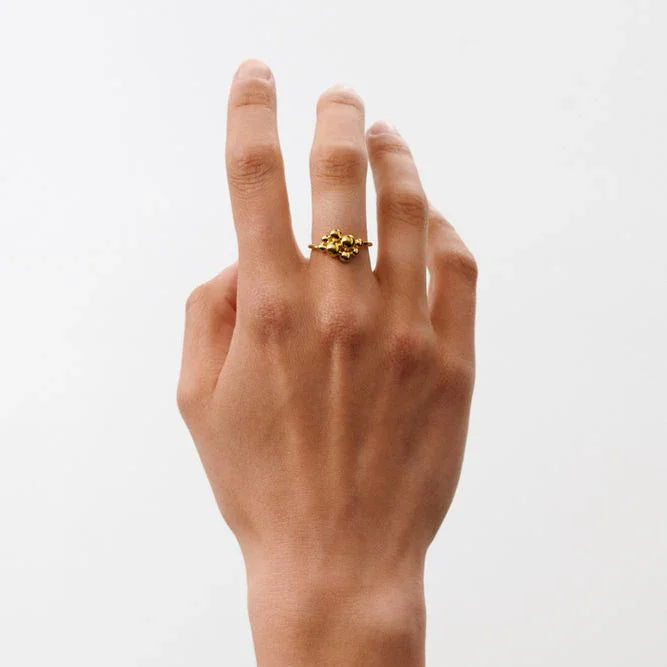 Pernille Corydon Pebble Ring in gold-plated silver displayed on a hand against a white background. Model R-460-GP-001.