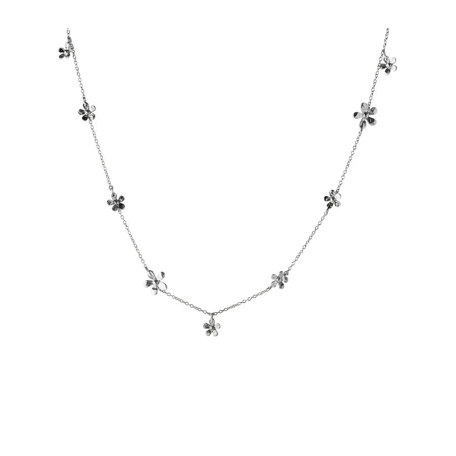 Pernille Corydon Poppy Necklace Silver with fine flower pendants on the chain, Model N-364-S-1.