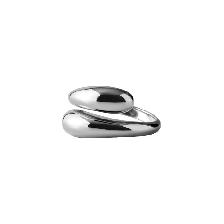 Pernille Corydon Rain Silver Ring R-304-S-001 shown in bright silver, organic form on white background. Model R-304-S-001