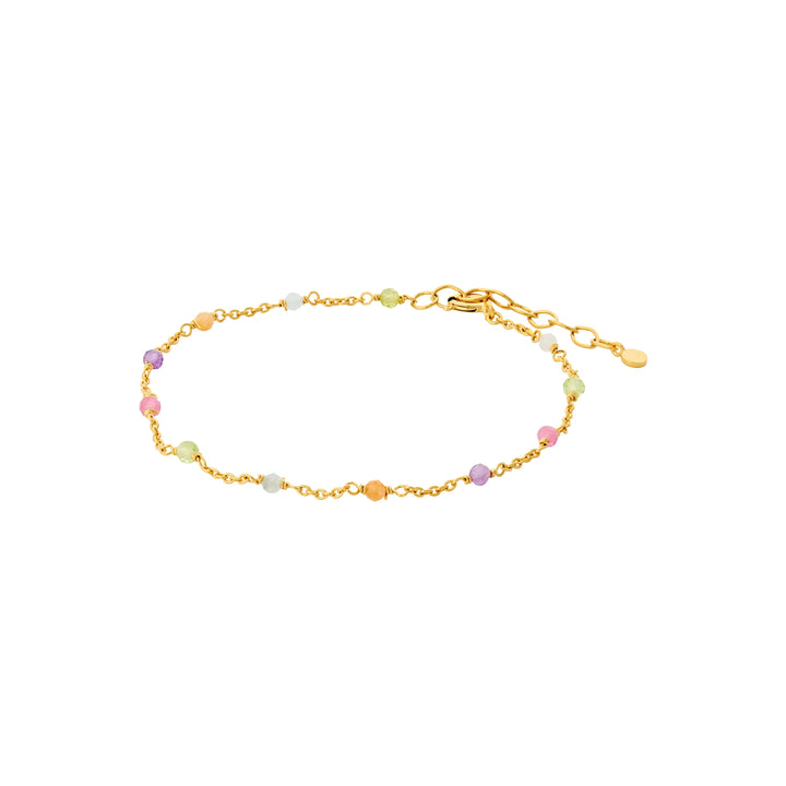 Pernille Corydon Rainbow Gold Plated Bracelet with Small Colorful Pearls, Elegant Chain, Model B-854-GP