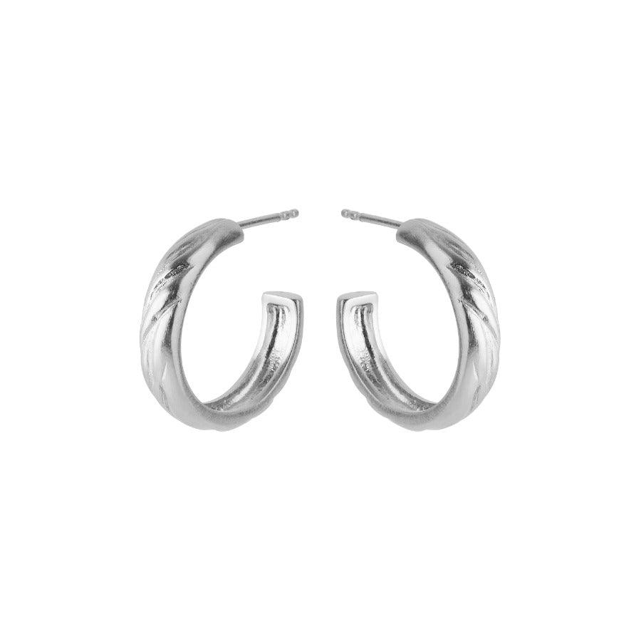 Pernille Corydon River Hoops in silver, glossy surface and slightly wavy structure, Model E-027-S-1