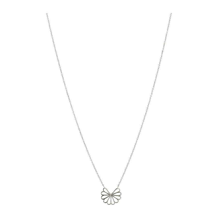 Pernille Corydon Small Bellis Necklace features an elegant silver chain with flower-shaped pendant. Model N-326-S-1