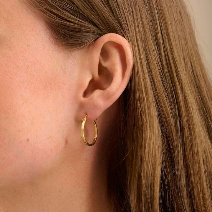 Pernille Corydon Small Ice Creoles in gold-plated silver worn in the ear, simple and elegant style. Model E-236-GP