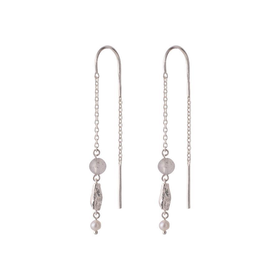 Pernille Corydon Soft Sky chain earrings silver with ball and pearl details, Model E-355-S-1.