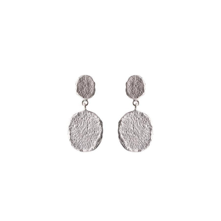 Pernille Corydon Storm silver earrings with a rustic, organic look on a white background. Model E-048-S-2