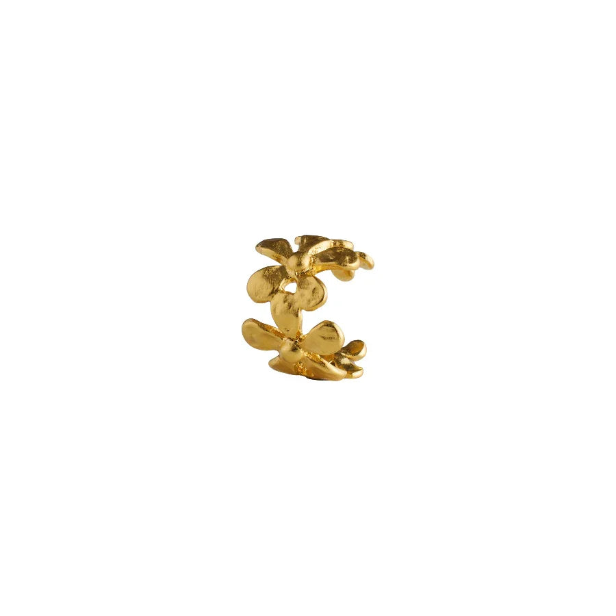Pernille Corydon Wild Poppy Earcuff Gold Plated shows ear cuff with floral design in gold. Model E-367-GP