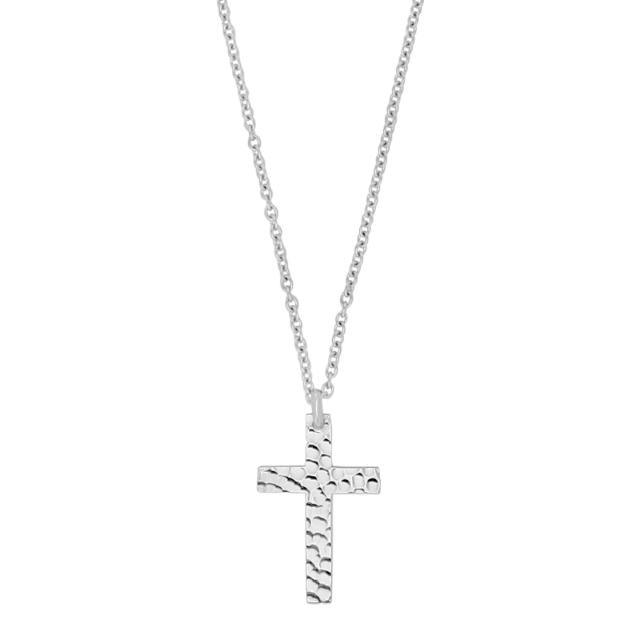 Son of Noa necklace with cross in steel, shiny chain and hammered cross pendant. Model 20890322700