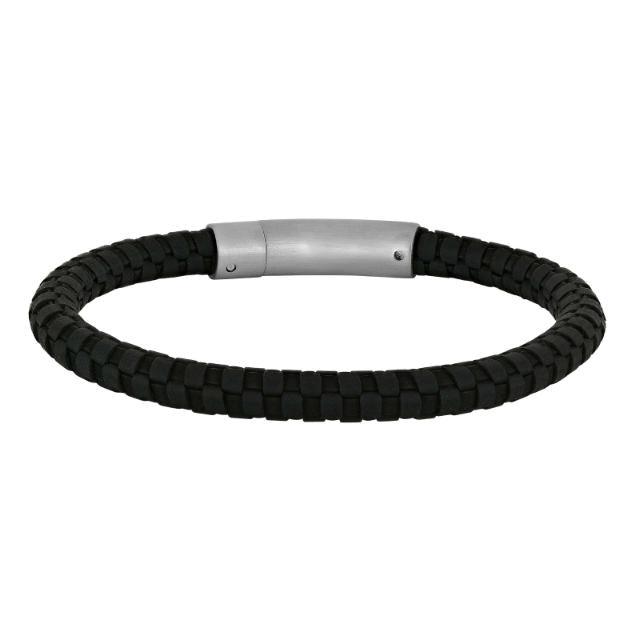 Son of Noa men's bracelet with black braided leather and steel buckle, Model 80970289121-001