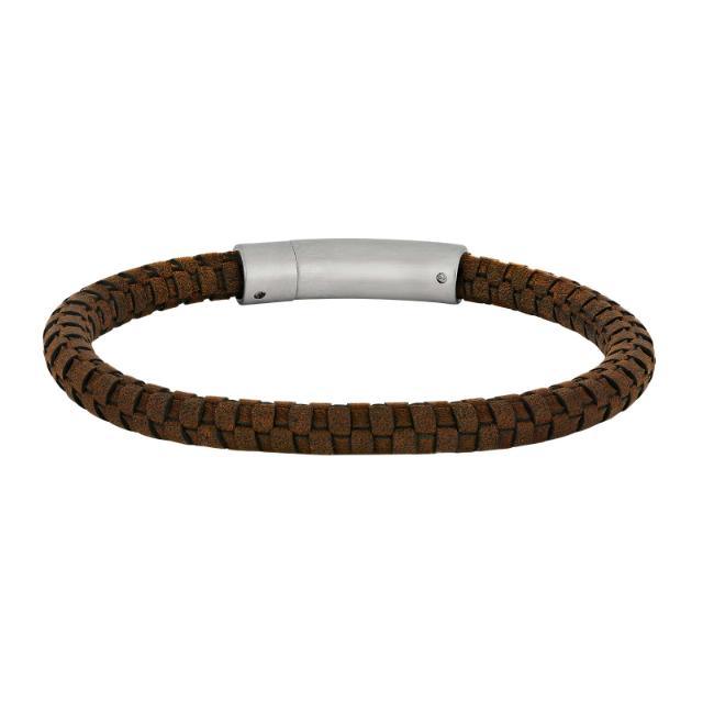 Son of Noa men's bracelet in brown braided leather with matt steel clasp, simple and stylish. Model 80970289221-001.