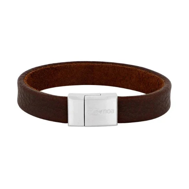 son-of-noa-men's-bracelet-in-brown-leather-809703192 with wide brown leather strap and matte silver clasp. Model 809703192-001