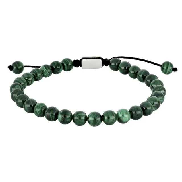 Son of Noa men's bracelet with malachite, greenish pearls on black string, Model 80890072700.