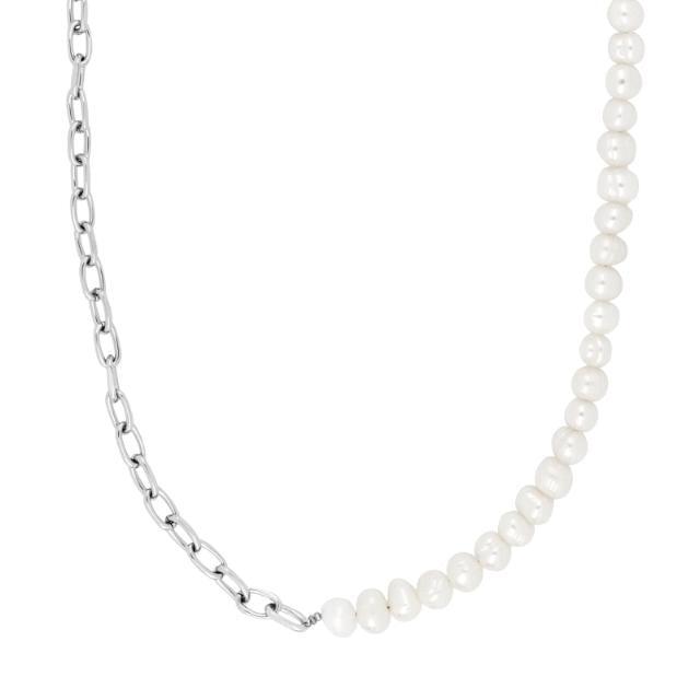 Son of Noa men's necklace with white pearls and silver chain in modern design. Model 20890172755.