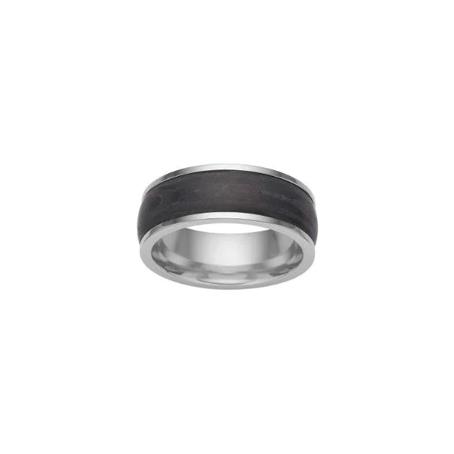 Son of Noa men's ring in steel with dark black detail, simple wide model. Model 108400727-001
