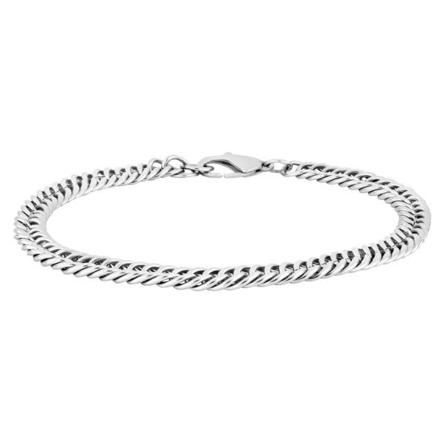 Son of Noa men's bracelet in steel with classic silver chain and carabiner clasp, seen in studio. Model80930082721