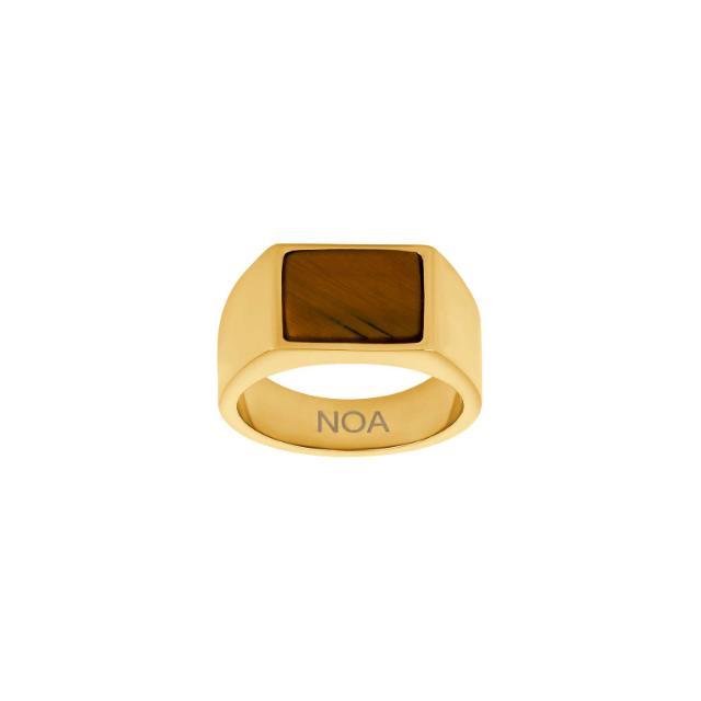 Son of Noa men's ring in gold-colored steel with brown square stone and engraving, Model 108400028-001-1