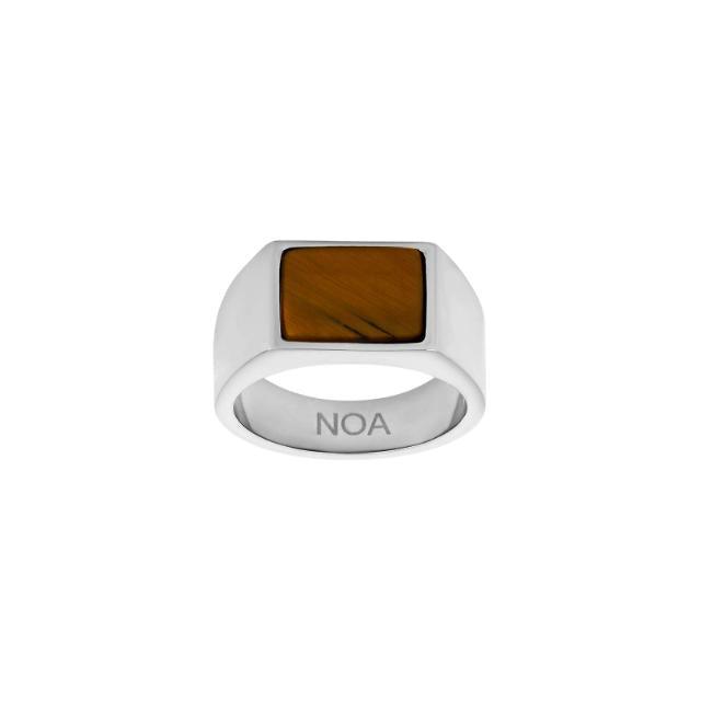 Son of Noa Steel Men's ring with brown stone, square top and engraving inside. Model 108400027-001.