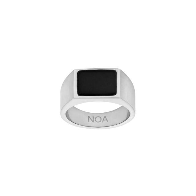 Son Of Noa Steel Men's ring with black rectangular stone in polished steel, model 108400127-001-1.