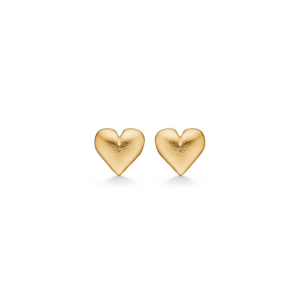 Studio Z Beloved gold plated heart studs shown as golden matte heart studs, Model 7210866-1.