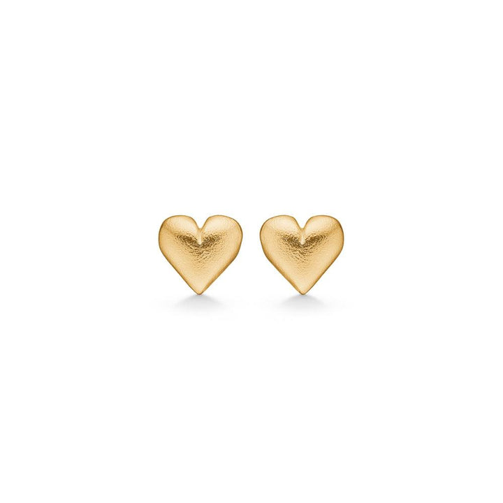 Studio Z Beloved gold plated heart studs shown as golden matte heart studs, Model 7210866-1.