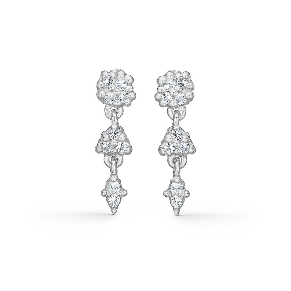 studio-z cluster silver earrings with zirconia, elegant hanging design in silver with clear stones, Model 7117844-1