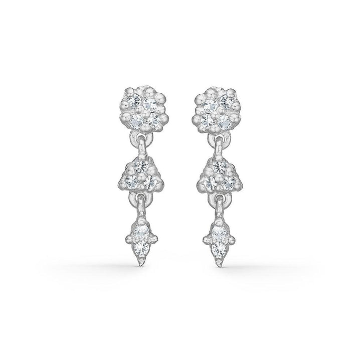 studio-z cluster silver earrings with zirconia, elegant hanging design in silver with clear stones, Model 7117844-1